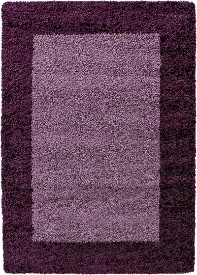 HomebyHome Teppich Wohnzinmer Shaggy Hochflor Lila Läufer 80x150 cm Bordüre Läufer Flur - Flauschige