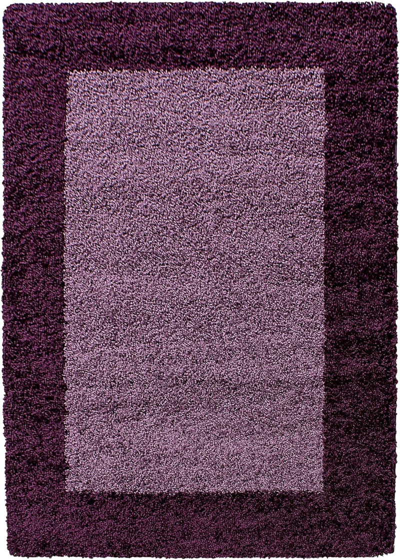 HomebyHome Teppich Wohnzinmer Shaggy Hochflor Lila Läufer 80x150 cm Bordüre Läufer Flur - Flauschige