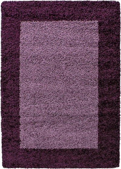 HomebyHome Teppich Wohnzinmer Shaggy Hochflor Lila Läufer 80x250 cm Bordüre Läufer Flur - Flauschige