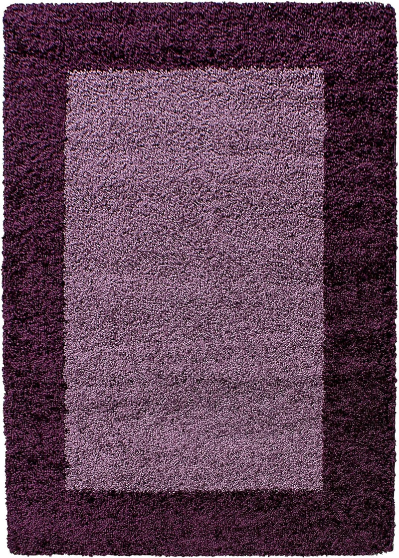 HomebyHome Teppich Wohnzinmer Shaggy Hochflor Lila Läufer 100x200 cm Bordüre Design - Flauschiger Te