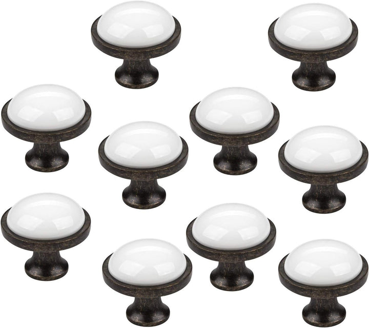SO-TECH® 10er SET Küchengriff Antikgriff ANSGAR Ø: 34 mm weiss mit Metallfuss in Messingoptik Antik