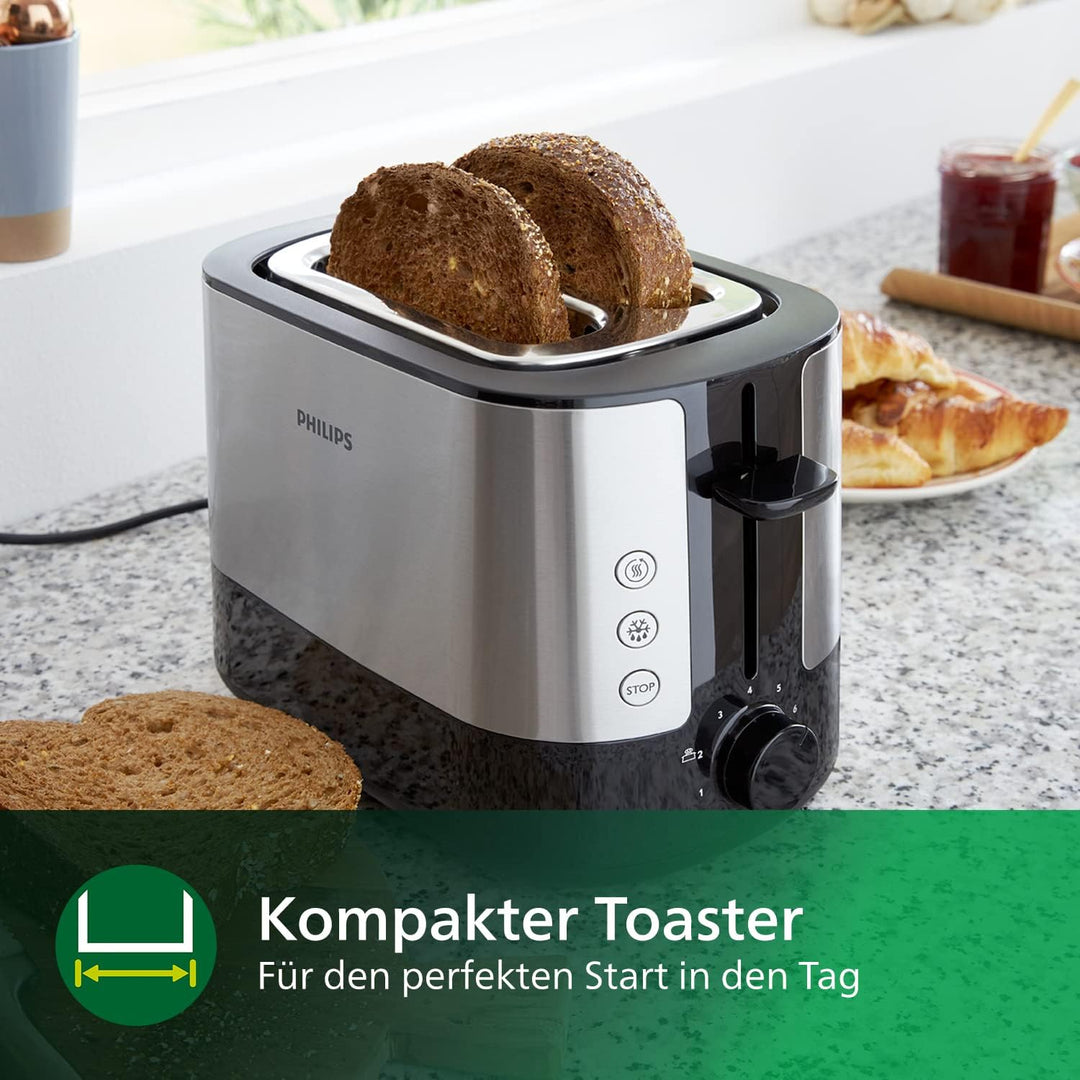 Philips Toaster – 2 Toastschlitze, 7 Stufen, Brötchenaufsatz, Auftaufunktion, Abschaltautomatik, Lif