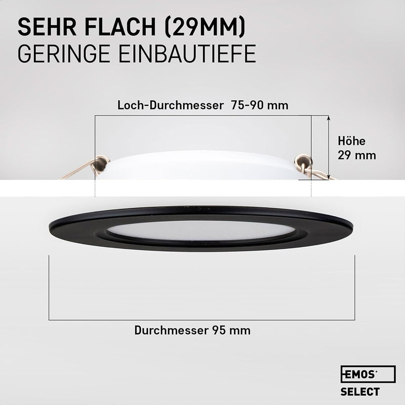 EMOS Downlight LED Einbauleuchten 4000K neutralweiss | Set 12 LED Spots IP54 Feuchtraum, Badezimmer