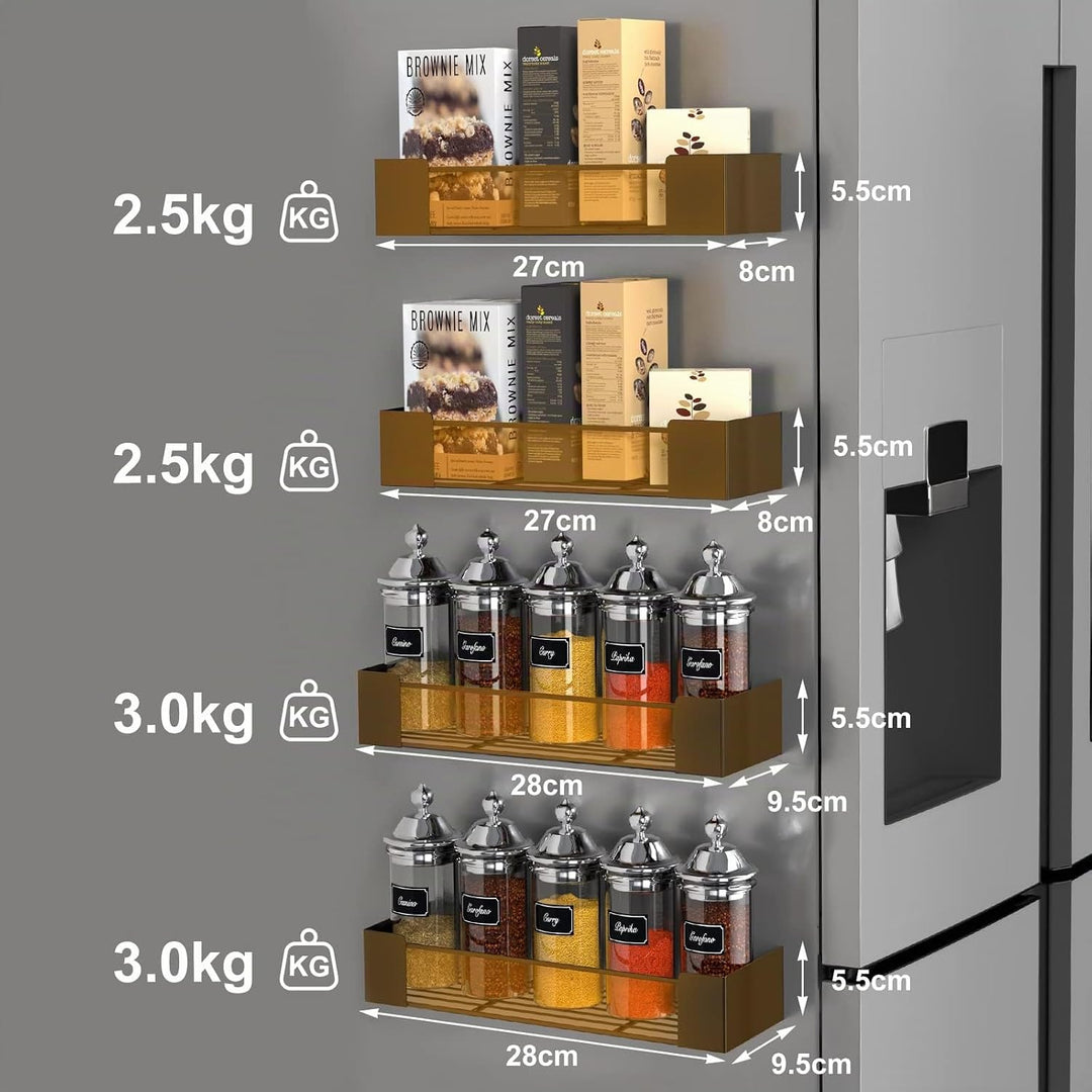 Golden Bell 4 Stück Gewürzregal Magnetisch Kühlschrank, Magnetisches Regal Kühlschrank Ohne Bohren,