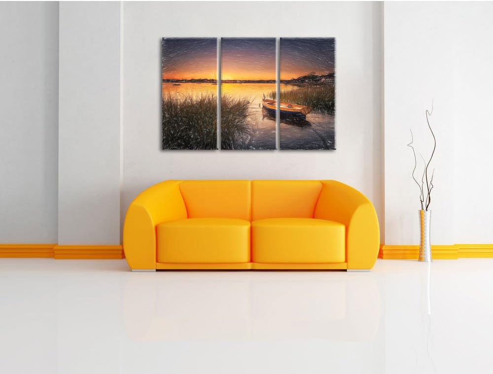 Pixxprint Segelschiffe an der Küste / 3-Teilig/Gesamtmass 120cm Leinwandbild bespannt auf Holzrahmen