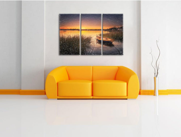 Pixxprint Segelschiffe an der Küste / 3-Teilig/Gesamtmass 120cm Leinwandbild bespannt auf Holzrahmen