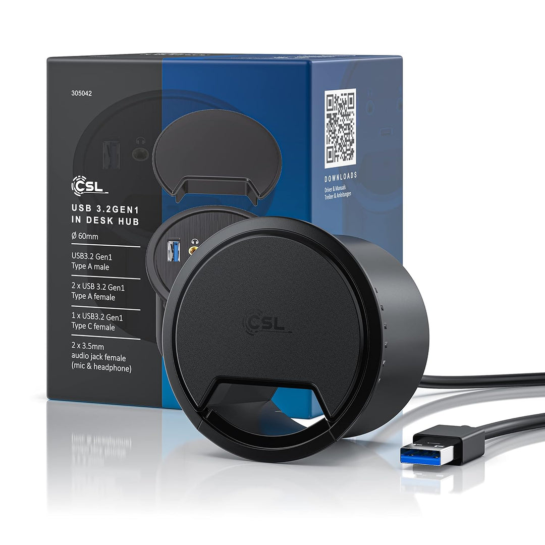 CSL - USB 3.0 In-Desk USB Hub - Tisch Kabeldurchführung - Tischkabeldose - 2 x USB 3.2 – 1 x USB C 3