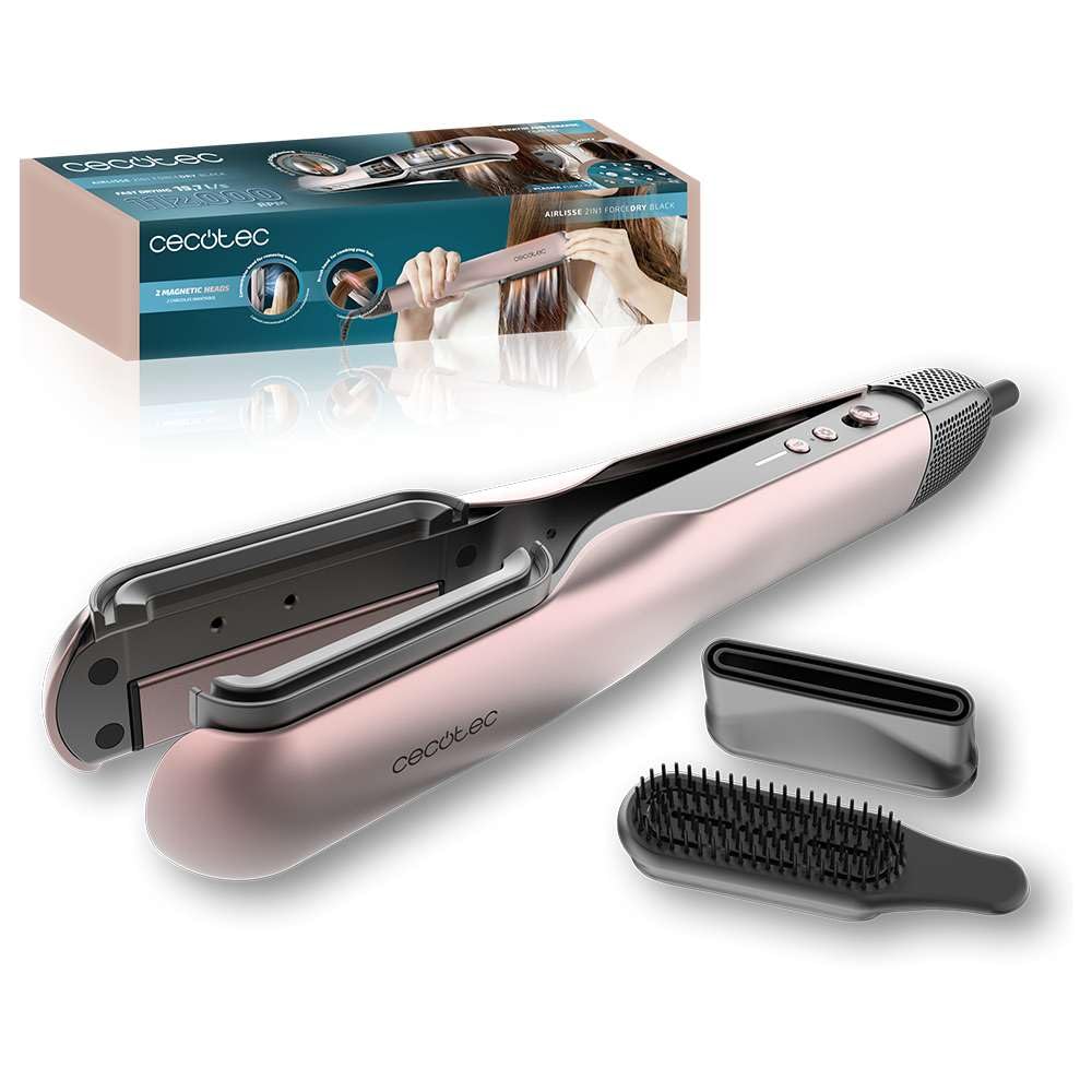 Cecotec Haarglätter mit Luft AirLisse 2in1 ForceDry Black Essential. 1000W, Luftstrom 19,7 m/s, 2 ma