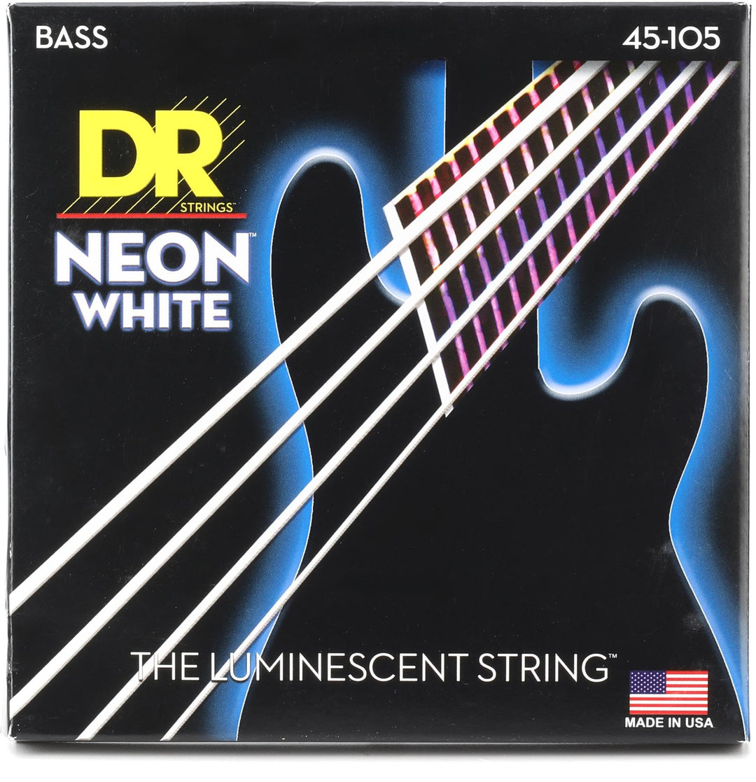 DR Strings - farbige Bass Saiten - white - 4-saiter, 045 - 105 NEON WEISS: Medium 45-105, NEON WEISS