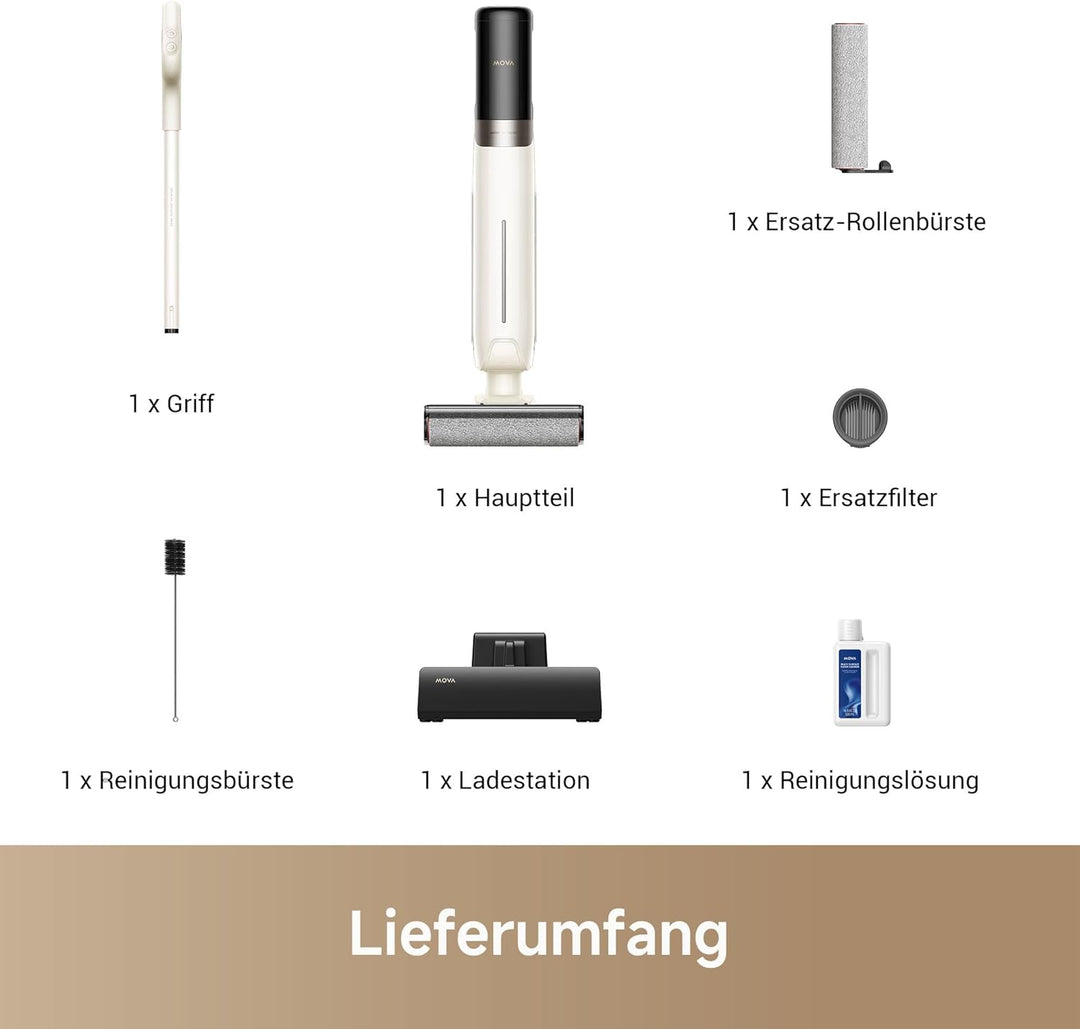 Mova K30 Nass- und Trockensauger, 18.000 Pa Saugkraft, 180°-Reichweite mit flachem Design, Doppel-Ka