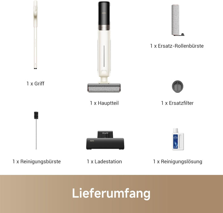 Mova K30 Nass- und Trockensauger, 18.000 Pa Saugkraft, 180°-Reichweite mit flachem Design, Doppel-Ka