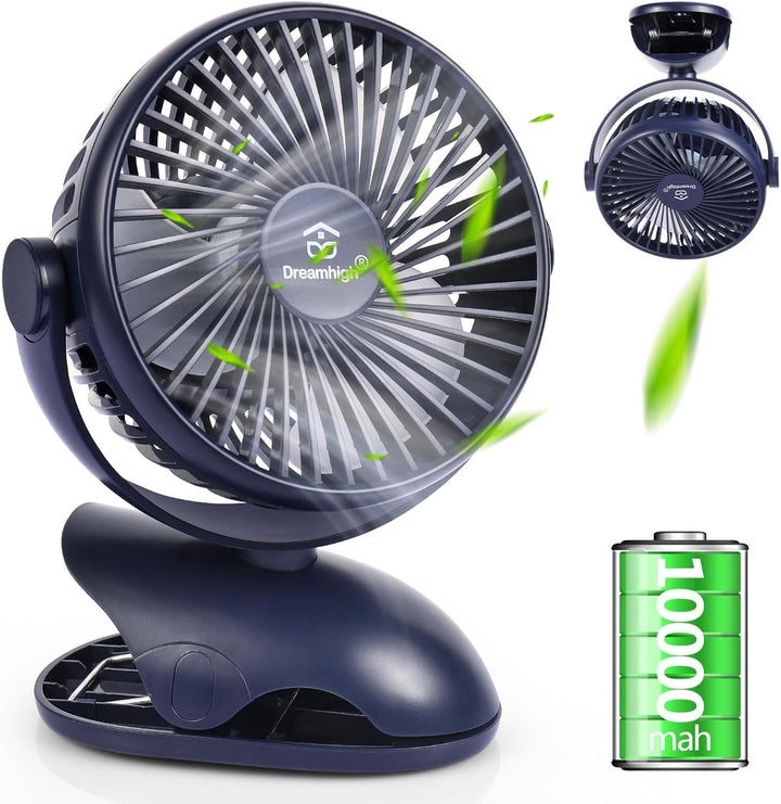 Dreamhigh® USB Ventilator 10000mAh, Maximale Akkulaufzeit 35 Stunden, 360° Drehung Mini Ventilator A