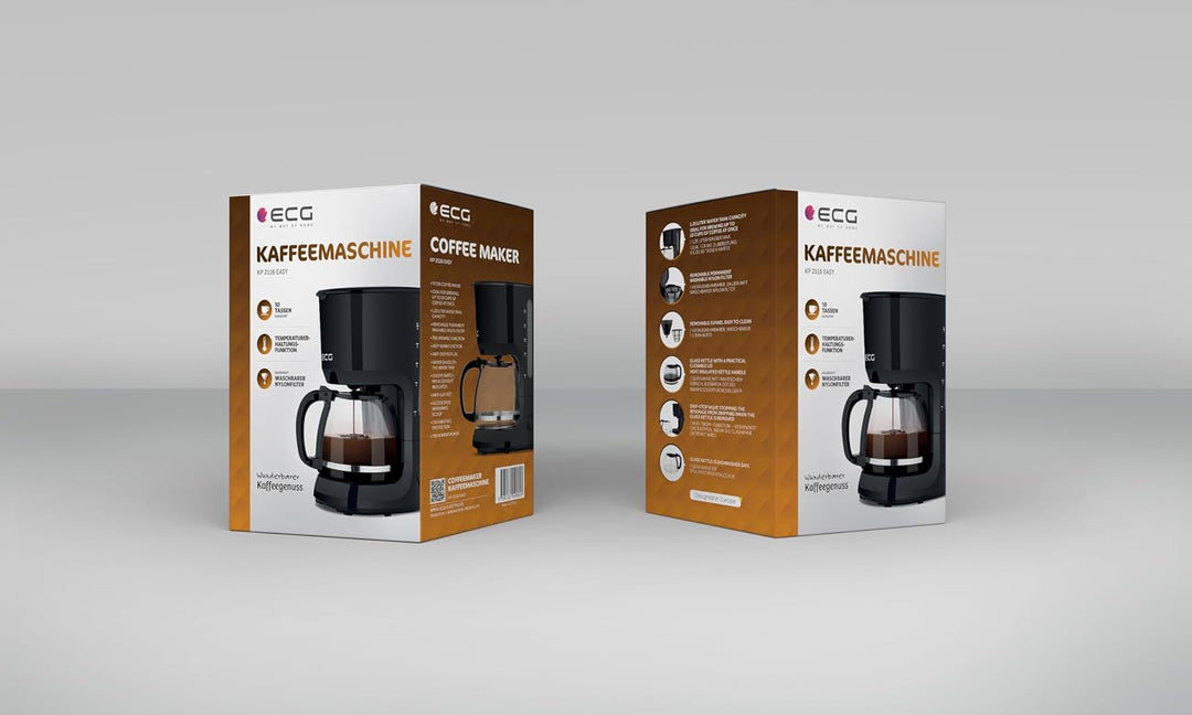 ECG KP 2116 Easy,Drip-brew coffee machine, 1,25 litre water tank capacity, Schwarz