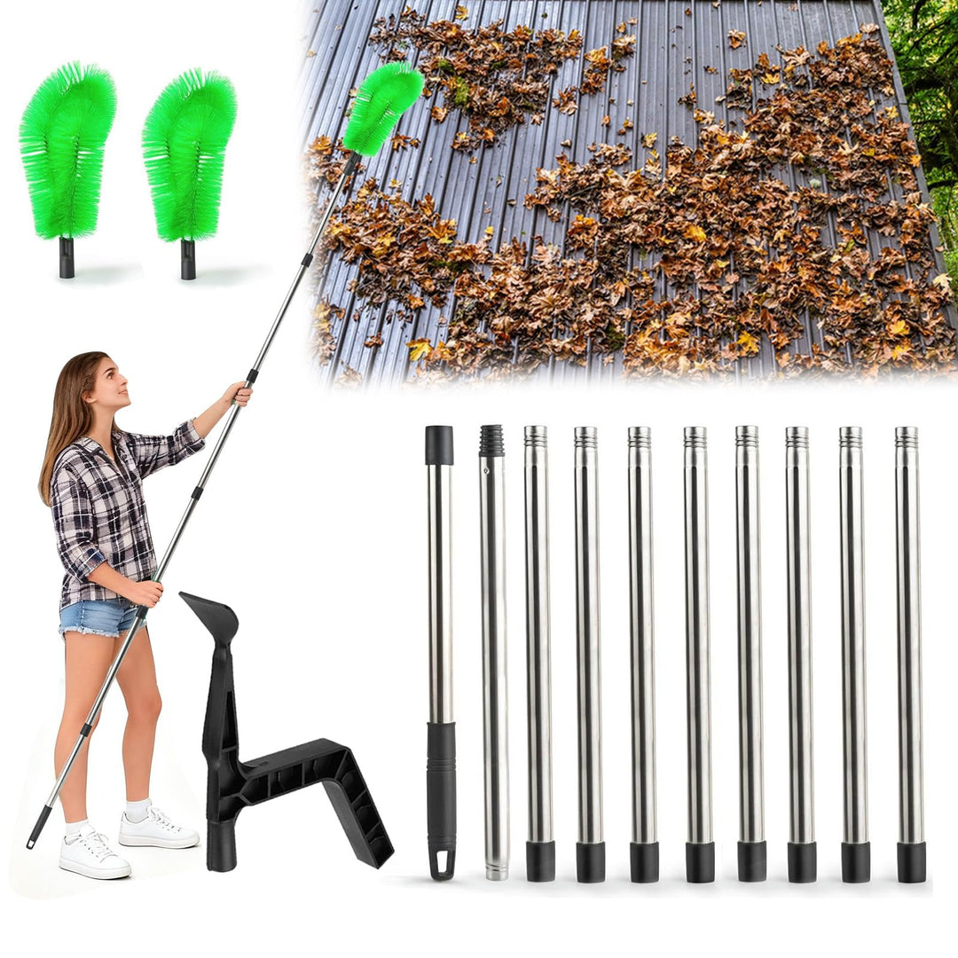 390CM Dachrinnenreiniger, Dachreiniger mit Teleskopstiel, Dachrinnenbürste und Reinigungslöffel Scha
