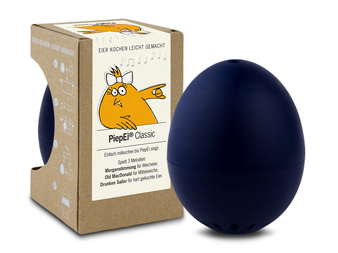 PiepEi Classic Dunkelblau - Singende Eieruhr zum Mitkochen - Eierkocher für 3 Härtegrade - Piep Ei m