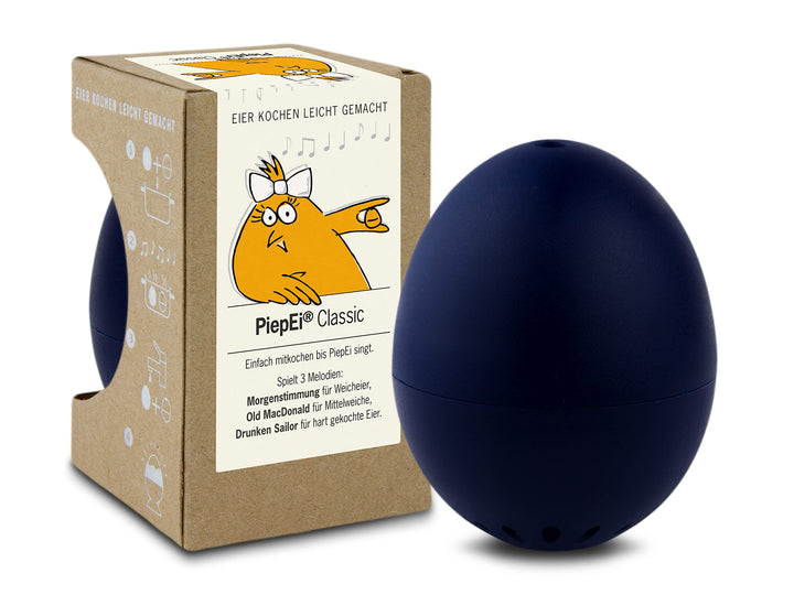 PiepEi Classic Dunkelblau - Singende Eieruhr zum Mitkochen - Eierkocher für 3 Härtegrade - Piep Ei m
