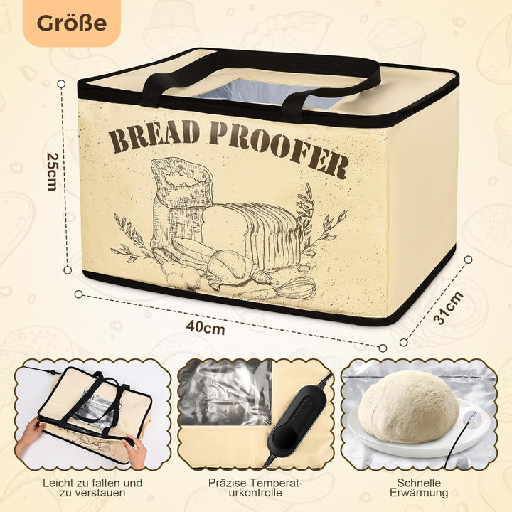 Brot Gärbox Sauerteig mit Heizung, Faltbare Brot Gärschrank, Einstellbare Temperatur und Timer, Heiz