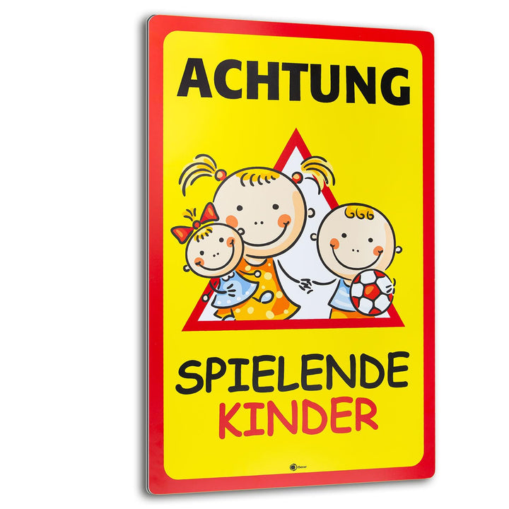 XXL Warnschild I Achtung Spielende-Kinder I Aluverbund-Schild I 40 x 60 cm gross I 3 mm Stark I Wett