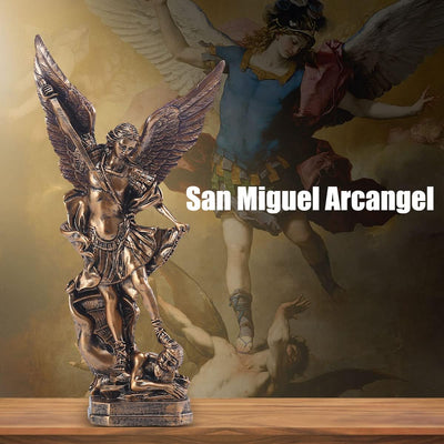 QIANLING 31,8 cm San Miguel Erzengel Statue, St. Michael Statue aus bronzeiertem Harz, St. Michael d