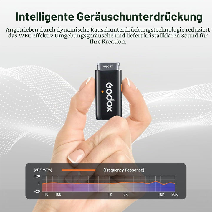 Godox WEC kit2 Drahtloses Lavalier-Mikrofon,8 Stunden Akkulaufzeit, kabelloses Zweikanal-2,4-G-Mikro