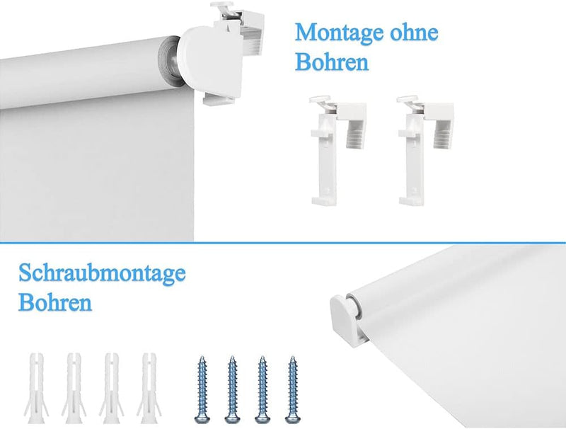 Eurohome Verdunkelungsrollo Thermo Rollo 100x130cm (Stoffbreite 96 cm) Weiss Klemmfix ohne Bohren mi