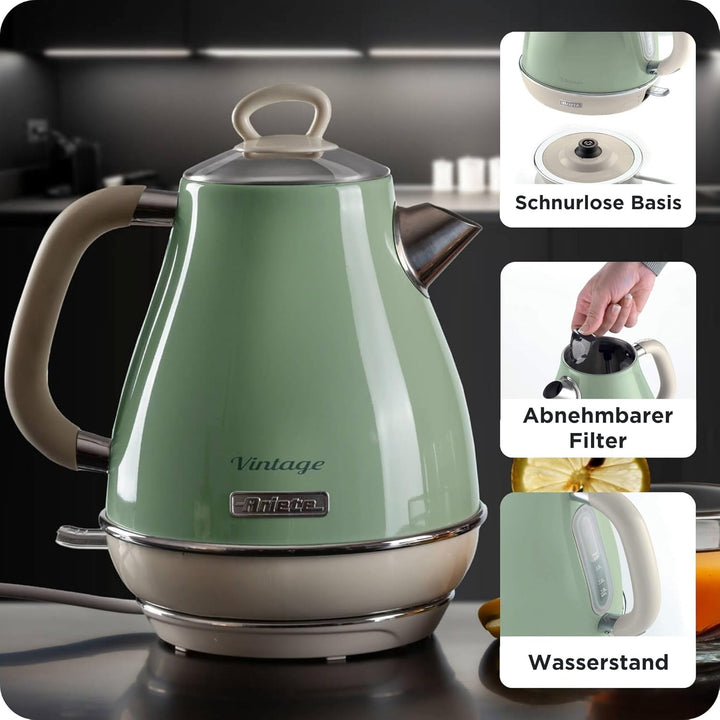 Ariete Vintage Wasserkocher 2869, Retro Elektrischer Wasserkocher mit Sichtbarem Wasserstand, Kabell