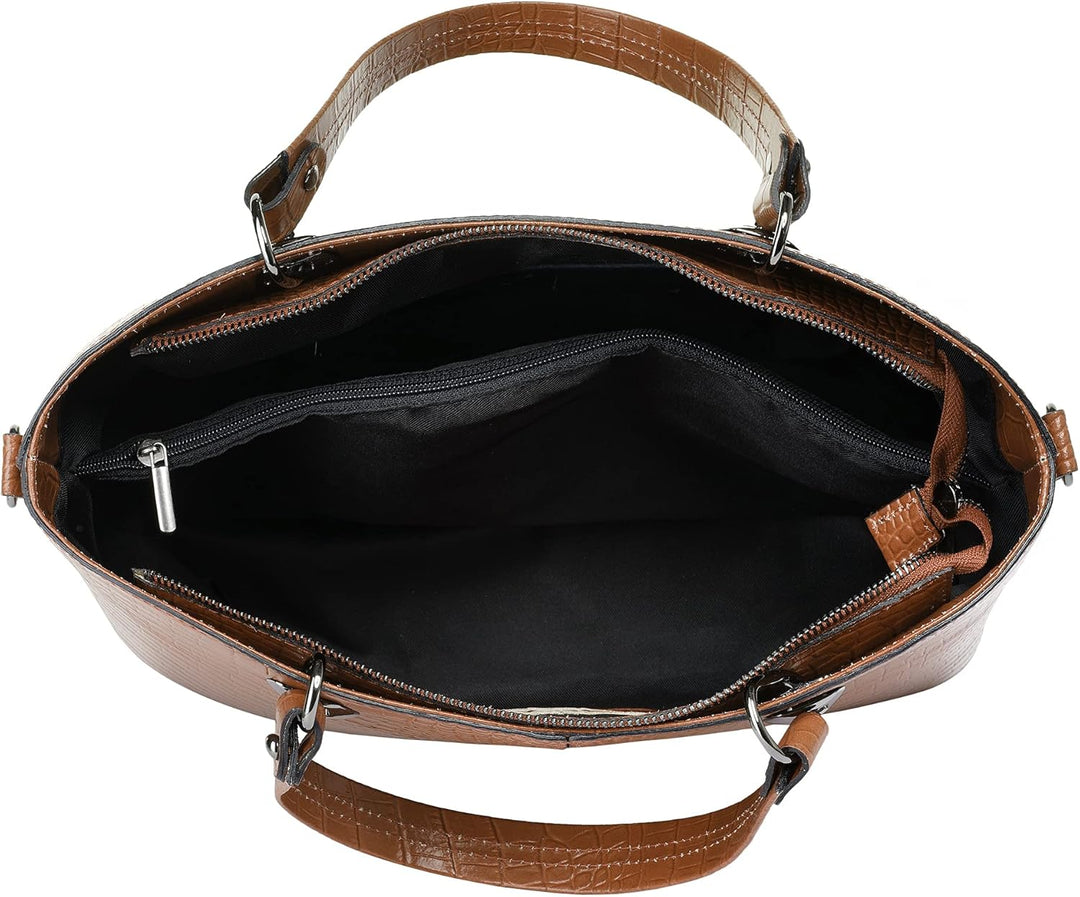 Handtasche Echt Leder Damen Made in Italy, Smartphonefach, Damenhandtasche im Kroko-Design, Umhänget