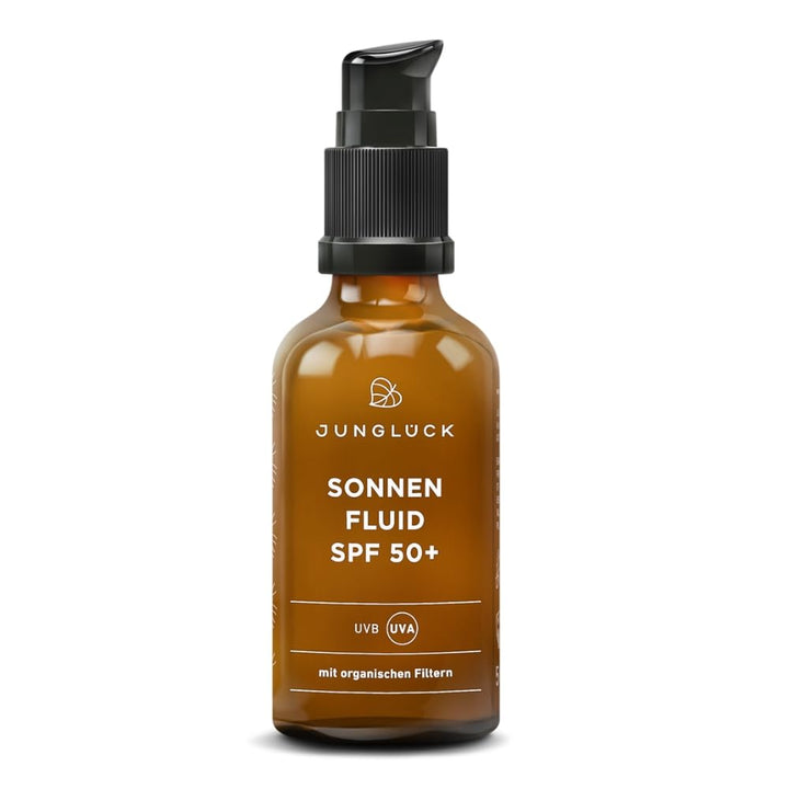 JUNGLÜCK Sonnenfluid SPF 50+ | Schnell einziehender Sonnenschutz für das Gesicht mit organischen UV-