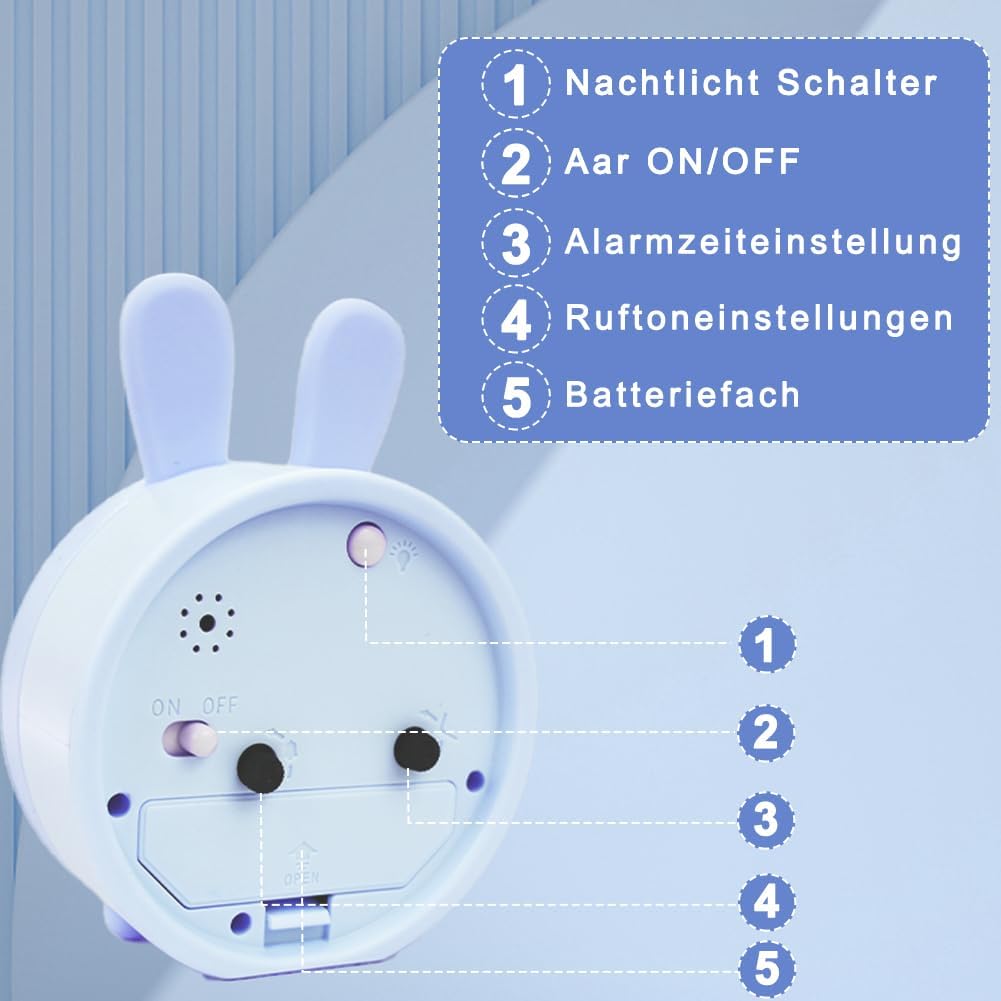 Abnaok Wecker Kinder Nachtlicht lernuhr Einschulung (Blau), JYDE23-117, Blau