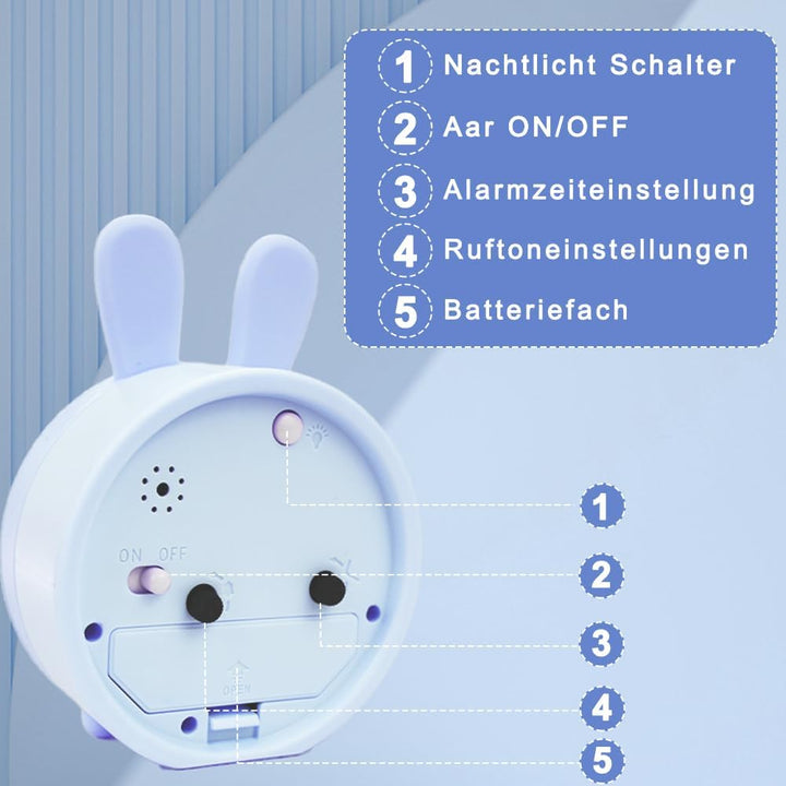 Abnaok Wecker Kinder Nachtlicht lernuhr Einschulung (Blau), JYDE23-117, Blau
