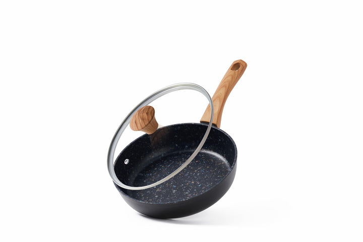 Zoll Antihaft-Bratpfannen-Set mit Holzgriffen - keramikbeschichtete Aluminiumpfannen, alle Herdplatt