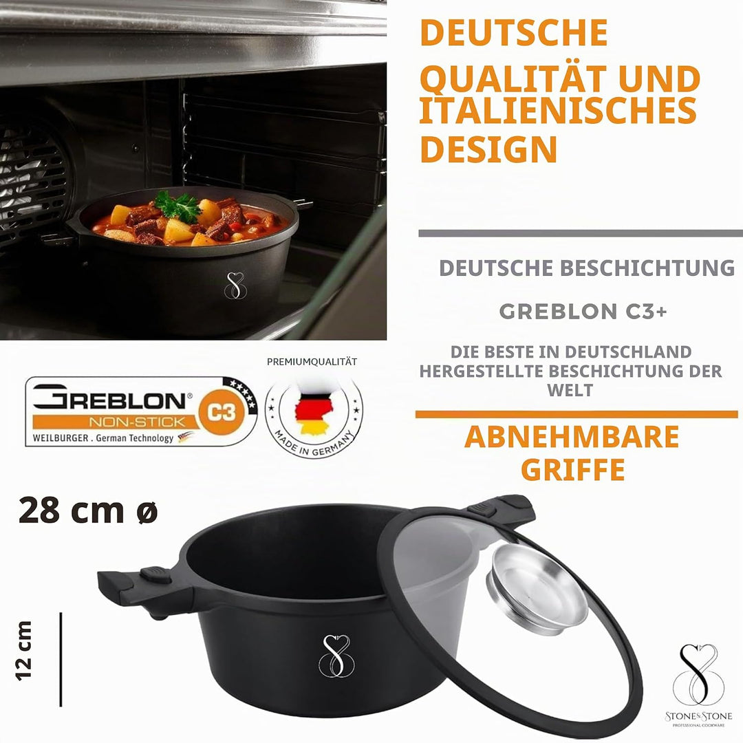 Kochtopf Induktion 28 cm, spülmaschinengeeignet, einfache reinigung, entwickelt mit deutscher techno