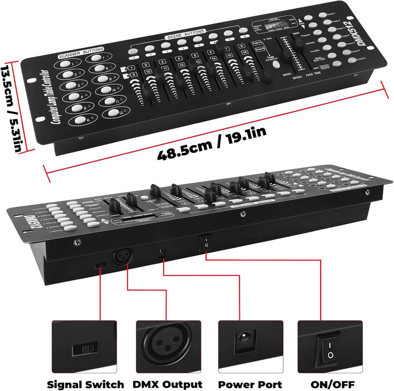 UKing DMX Controller, 192 Kanäle DMX512 Controller Konsole 240 Szenen für MINI DMX-Controller DMX-Li