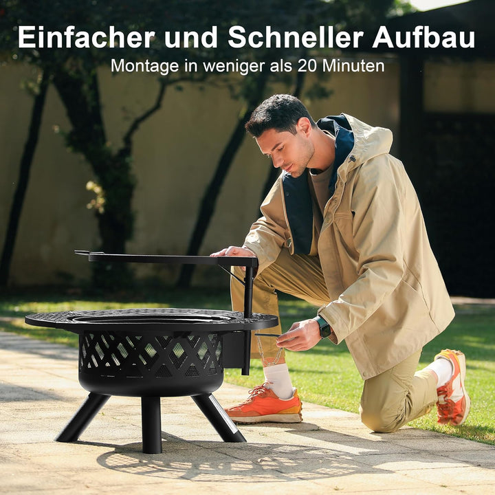 BALI OUTDOORS Feuerstellen für den Aussenbereich, Holzfeuerstelle mit Grillrost, Aussenkamin mit Gri