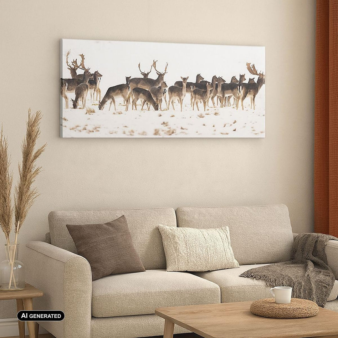 ARTTOR Wandbilder Dekoration Wohnzimmer Hirsch Winter Tierwelt Landschaft Bilder auf Leinwand 120x50