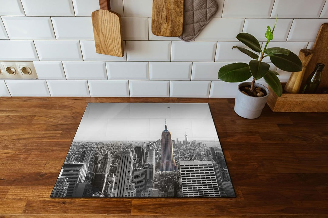 traumhafte Empire State Building Herdabdeckplatte & Spritzschutz aus Echtglas | Für Herd-Kochfelder
