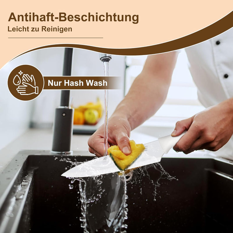 TEAMFAR Messer 6-teilig, Edelstahl Küchenmesser Set mit Schutzhülle, Scharfe Messerset mit Kochmesse