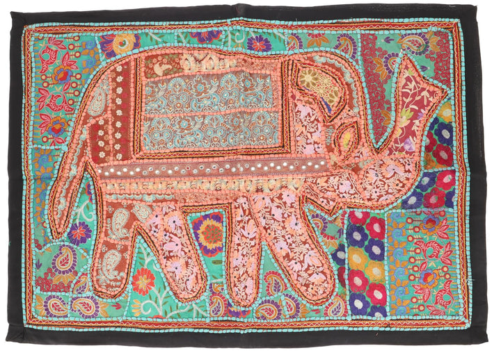 GURU SHOP Orientalischer Elefant Tischläufer, Wandbehang, Einzelstück 95x65 cm - Motiv 12, Mehrfarbi