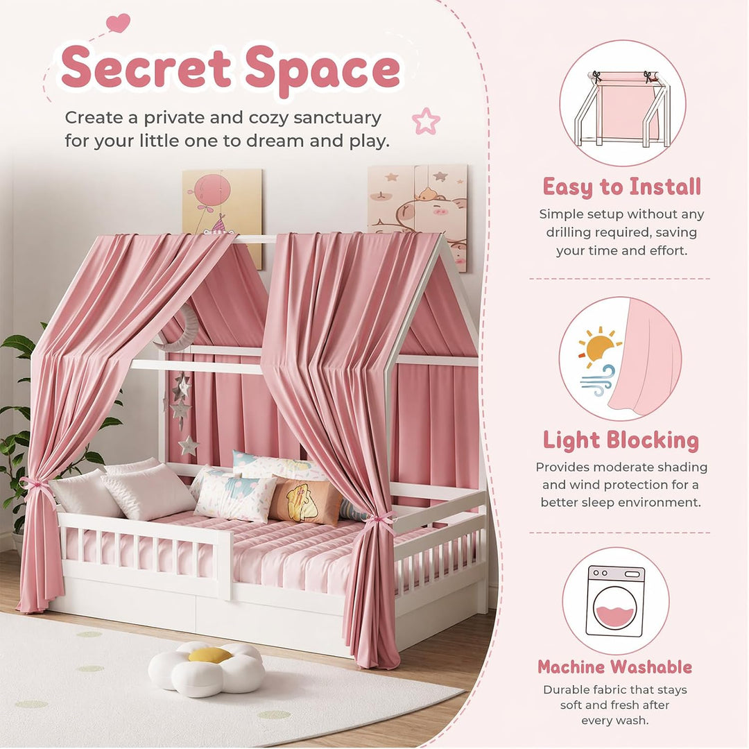 2 Stück Hausbett Himmel Set, Musselin Betthimmel für Kinderbett, weicher &amp; atmungsaktiver Baldachin