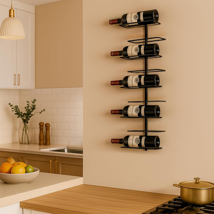 Weinregal Wand Schwarz aus Metall | 9 Flaschen | Modernes Weinregal | Versetztes Wine Rack | Schwarz