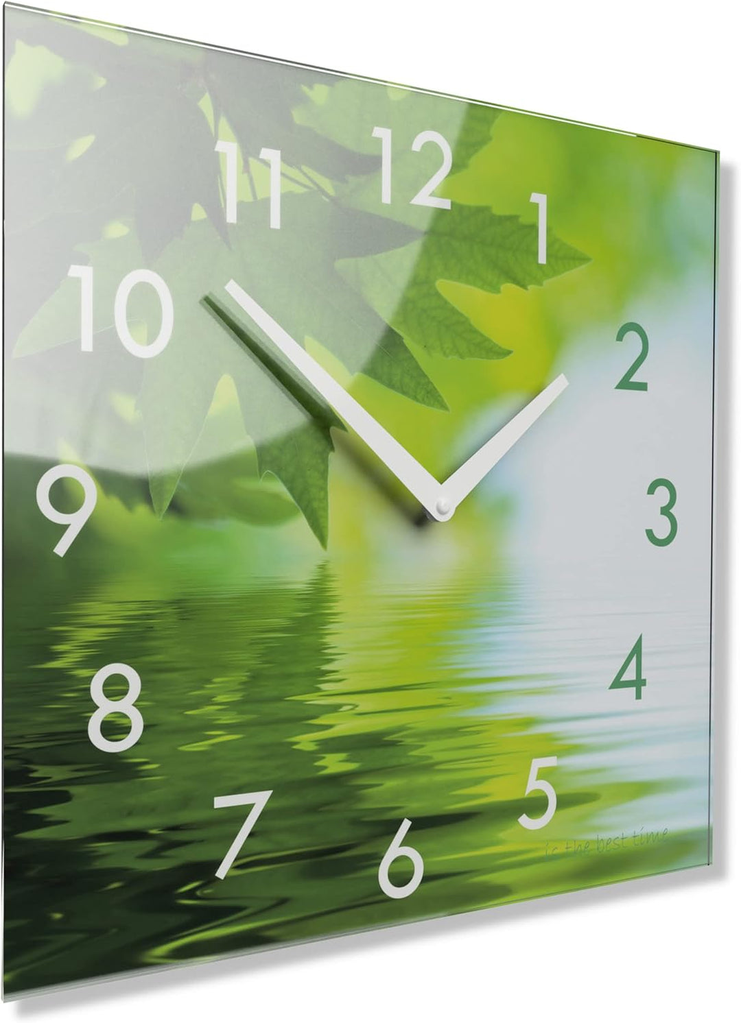FLEXISTYLE Wanduhr küche Wohnzimmer 30 x 30 cm, aus Glas, mit Direktdruck eckig modern (AHORNBLÄTTER