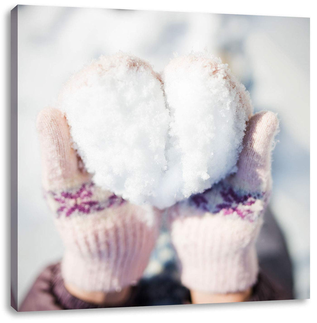 Pixxprint Herz aus Schnee, Format: 70x70 auf Leinwand, XXL riesige Bilder fertig gerahmt mit Keilrah