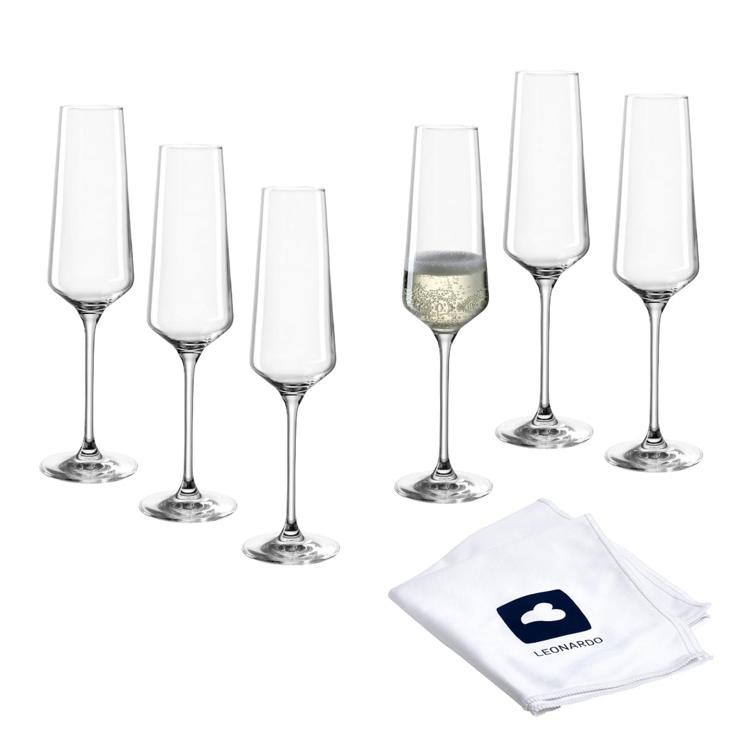 LEONARDO HOME Sektgläser PUCCINI (6er Set) inkl. Poliertuch • Spülmaschinenfeste Prosecco-Kelche (28