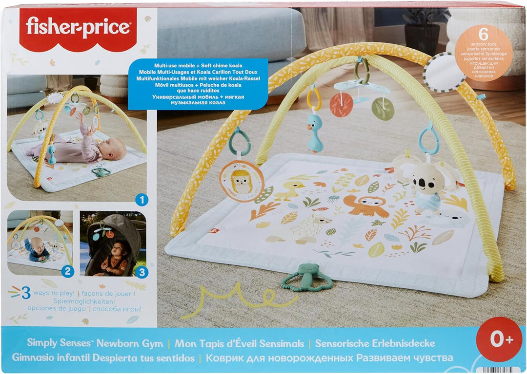 Fisher-Price Simply Senses Spieldecke für Babys, Erlebnisdecke für Neugeborene, mit Mobile und senso