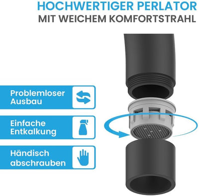 Bächlein Küchenarmatur Gleno (matt schwarz) – Einhand-Spültischbatterie aus Edelstahl mit 360° schwe