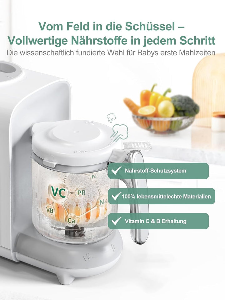 Babynahrungszubereiter 6-in-1, Dampfgarer Mixen mit Auftauen, Aufwärmen, Automatische Reinigungsfunk
