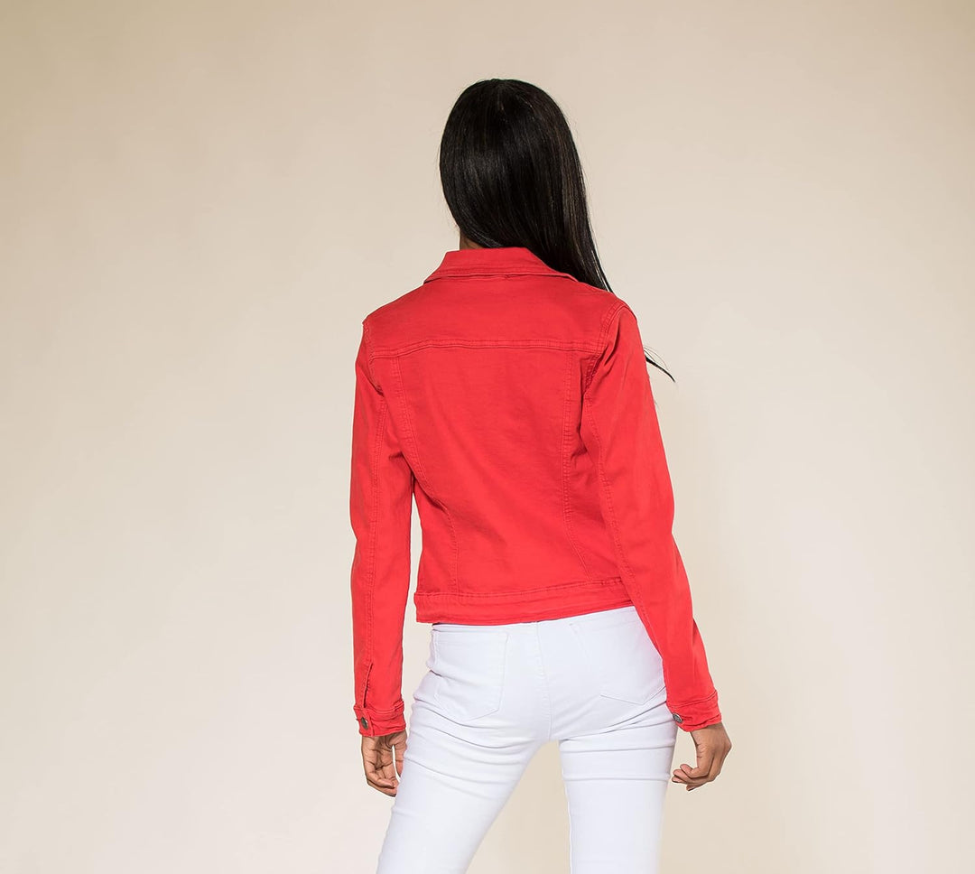 Nina Carter J212 Damen Slim-Fit Jeansjacke – Farbige Übergangsjacke mit Kent-Kragen und Taschen – Fr