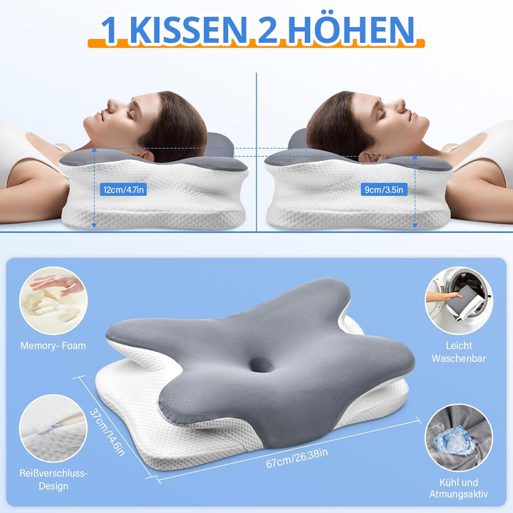 Ehomfory Nackenkissen Kopfkissen Nackenstützkissen Memory Foam Kissen, Ergonomisches Seitenschläferk