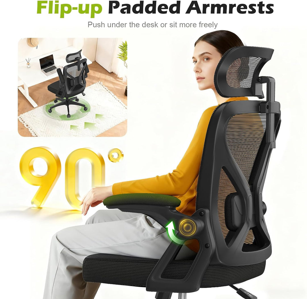 YONISEE Bürostuhl, ergonomischer Schreibtischstuhl mit gepolsterter Lendenwirbelstütze und klappbare
