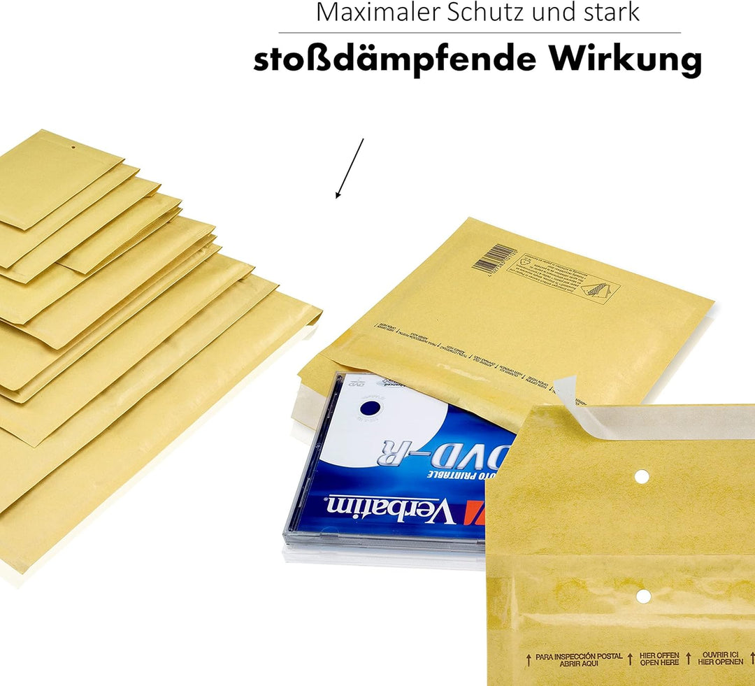 WPTrading - 400 Stück Luftpolstertaschen A5 200 x 275 mm Gr.4 (D) goldgelb selbstklebend - Kraftpapi
